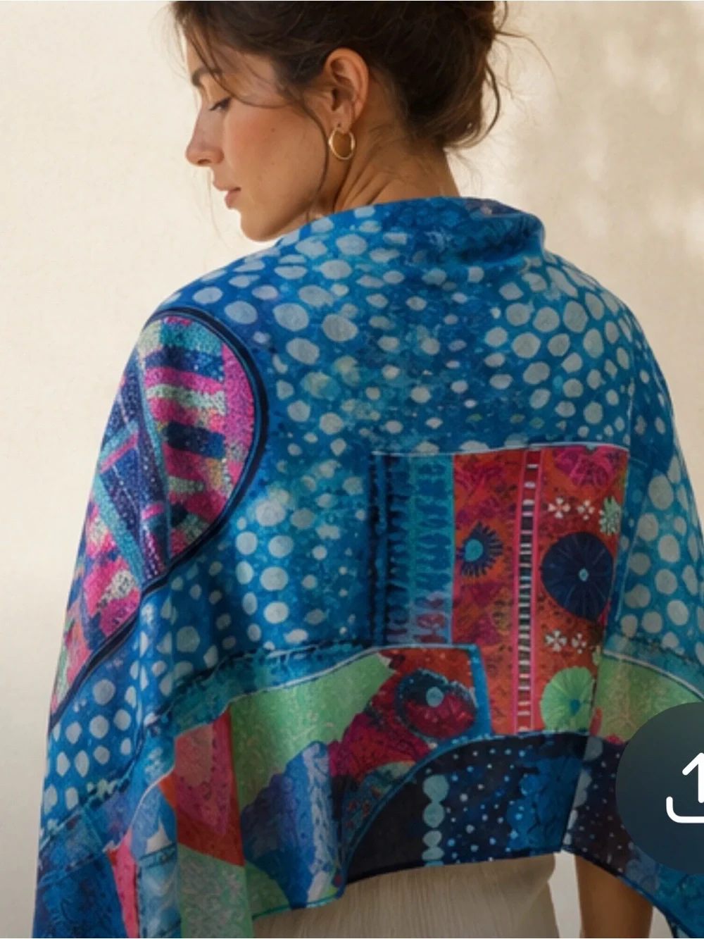 Desigual Blue Patchwork Tassel Scarf | Lightweight Colorful Wrap Shawl